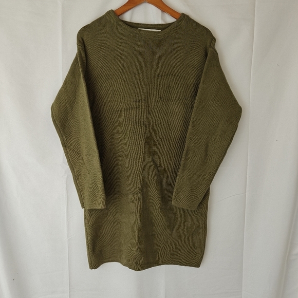 Moussy Tight Dress Knit Mini Length Long Sleeve Round Neck Olive Green One Size - Picture 1 of 9